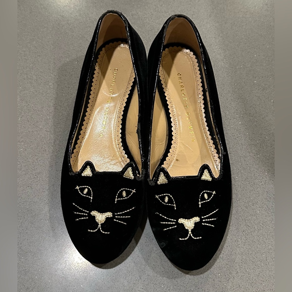 🐈‍⬛ Charlotte Olympia Black Velvet Cat Embroidered Loafers